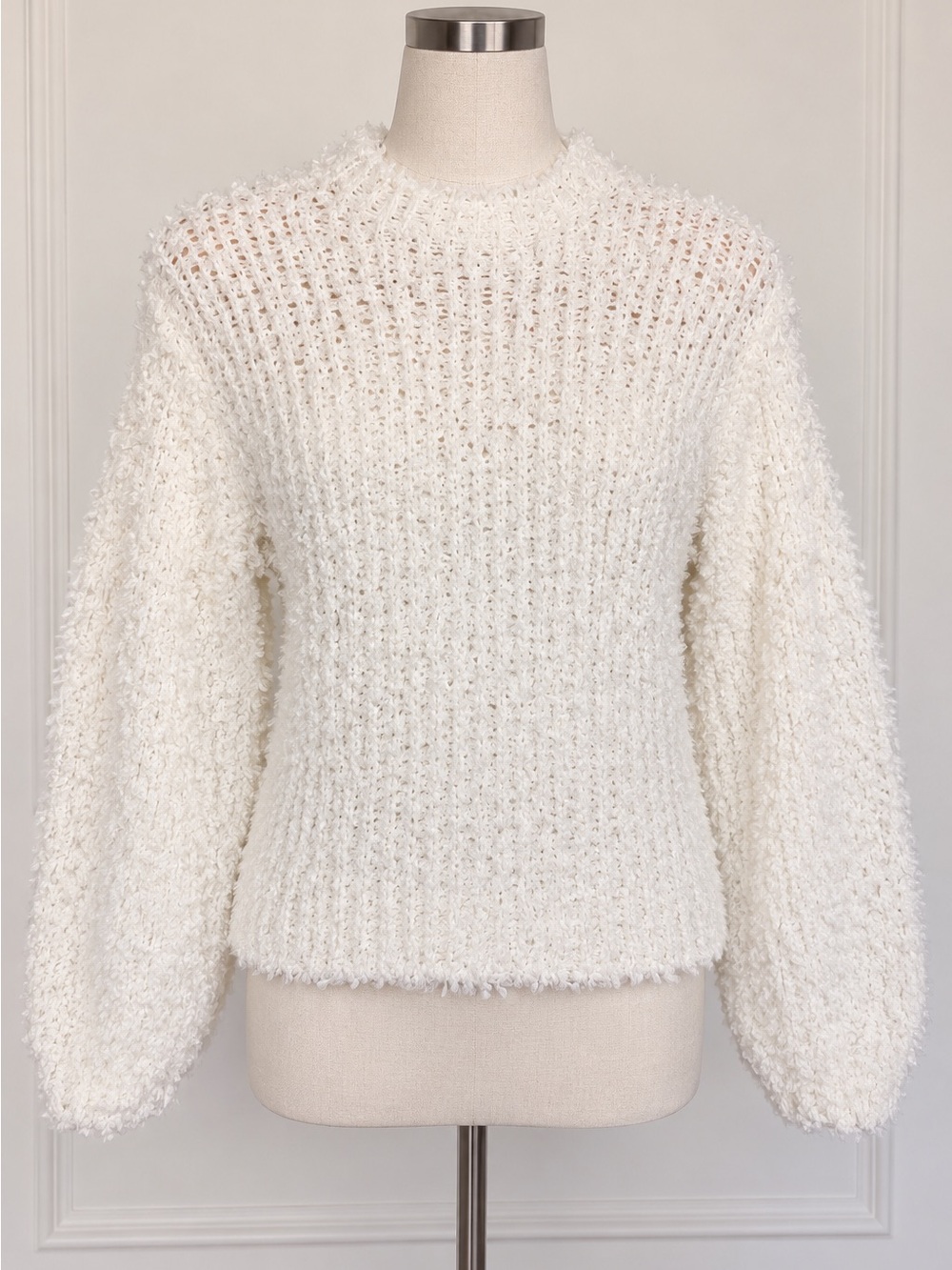 🔥 1.STATE Poodle Knit Fluffy Sweater Antique White XS NWOT